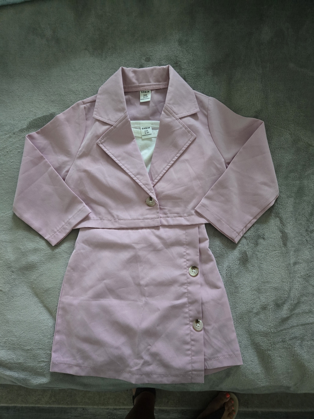 SHEIN Pink Cropped Blazer with Button Skirt Set